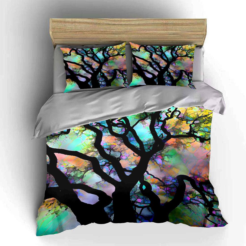 Abstract Tree Art Three-Piece Decor Bedding Set with 1 Duvet Cover 2 Pillowcases Single Double King Queen, Gift