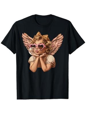 Cute Angel Blowing Bubble Heart Sunglasses Bow T-shirt