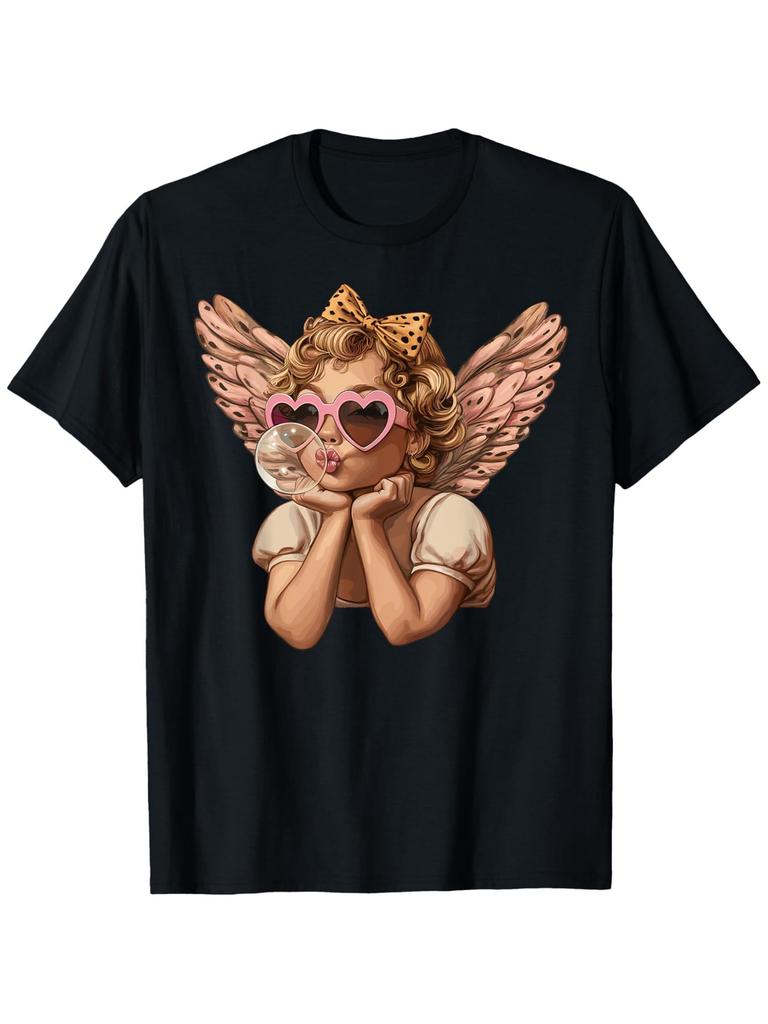 Cute Angel Blowing Bubble Heart Sunglasses Bow T-shirt