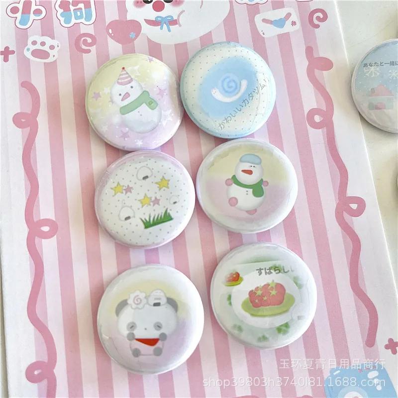 

6Pcs Japanese Retro Early Cute 25mm Mini Cartoon Button Badge Kawaii Girls Kids Backpack Pencil Bag DIY Decorative Brooch Pins