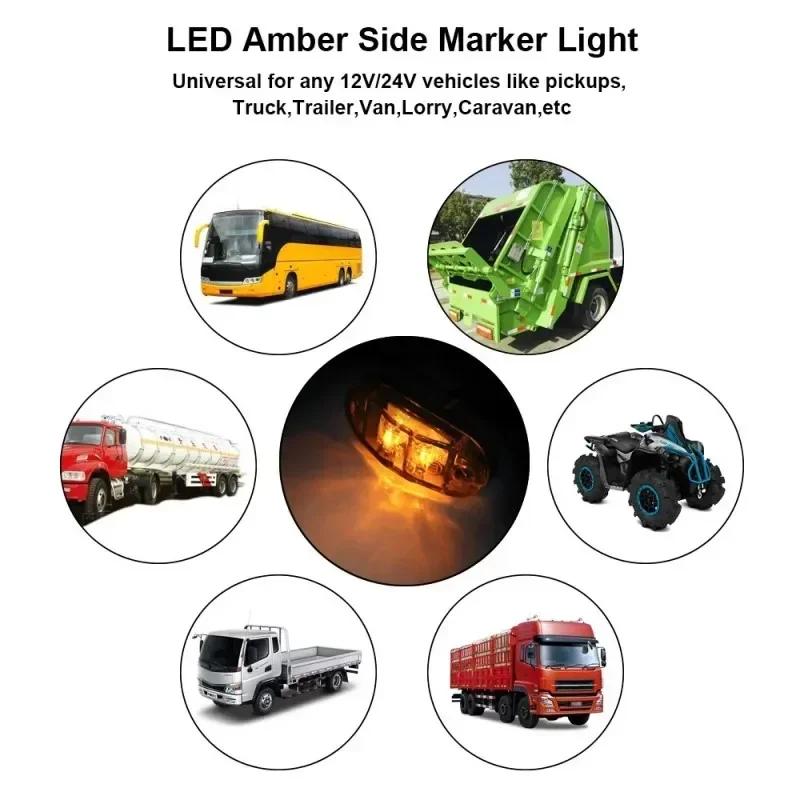 2/4Pcs 12V 24V LED Side Marker Lights Oval Front Rear Clearance Indicator Lamp TruckAccessorie for Truck Van Trailer BUS Caravan