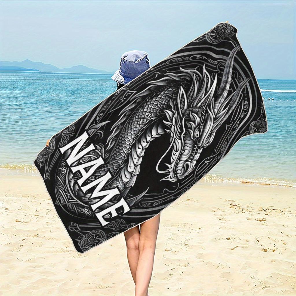 Custom Dragon Beach Towel Name Viking Microfiber Bath Towels Soft Quick Dry Swimming Pool Lounger All Season Use