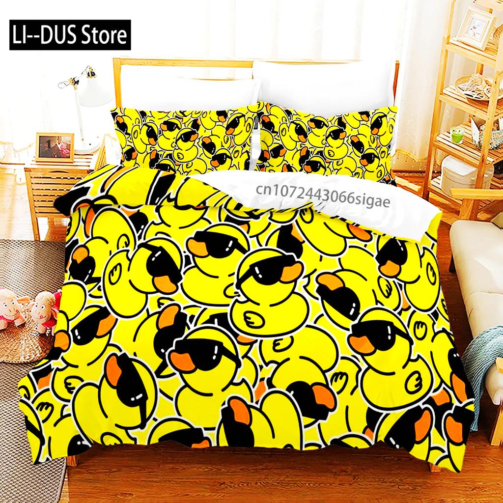 Gelbe Ente Bettwäsche Set Einzelbett Twin Full Queen King Size Kleine Ente Bettset Aldult Jungen Schlafzimmer Bettbezug Sets 3D Druck 015