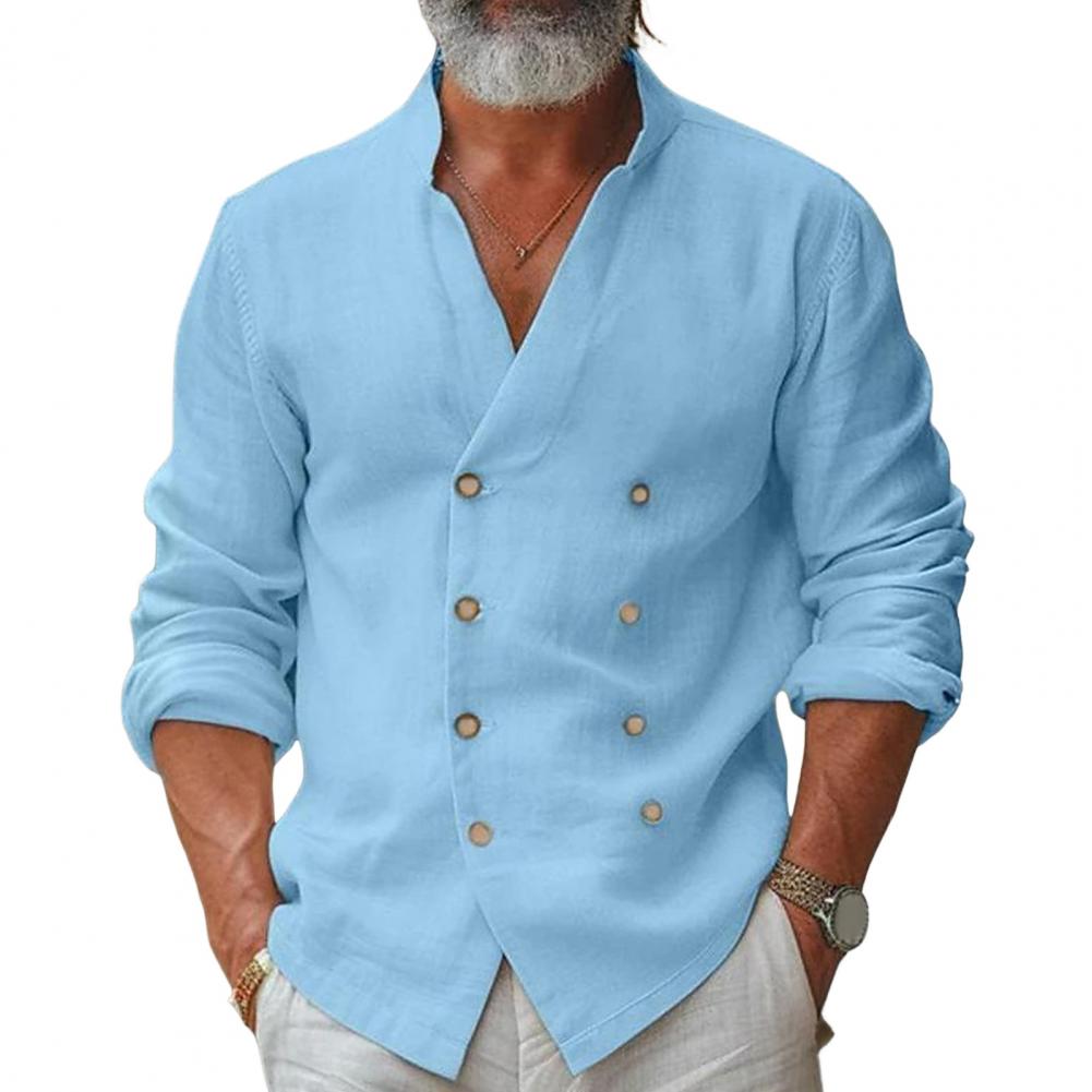 

Повседневный мужской топ, мужской двубортный кардиган с воротником-стойкой, V-образным вырезом, повседневная рубашка средней длины для осени и весны на каждый день XL