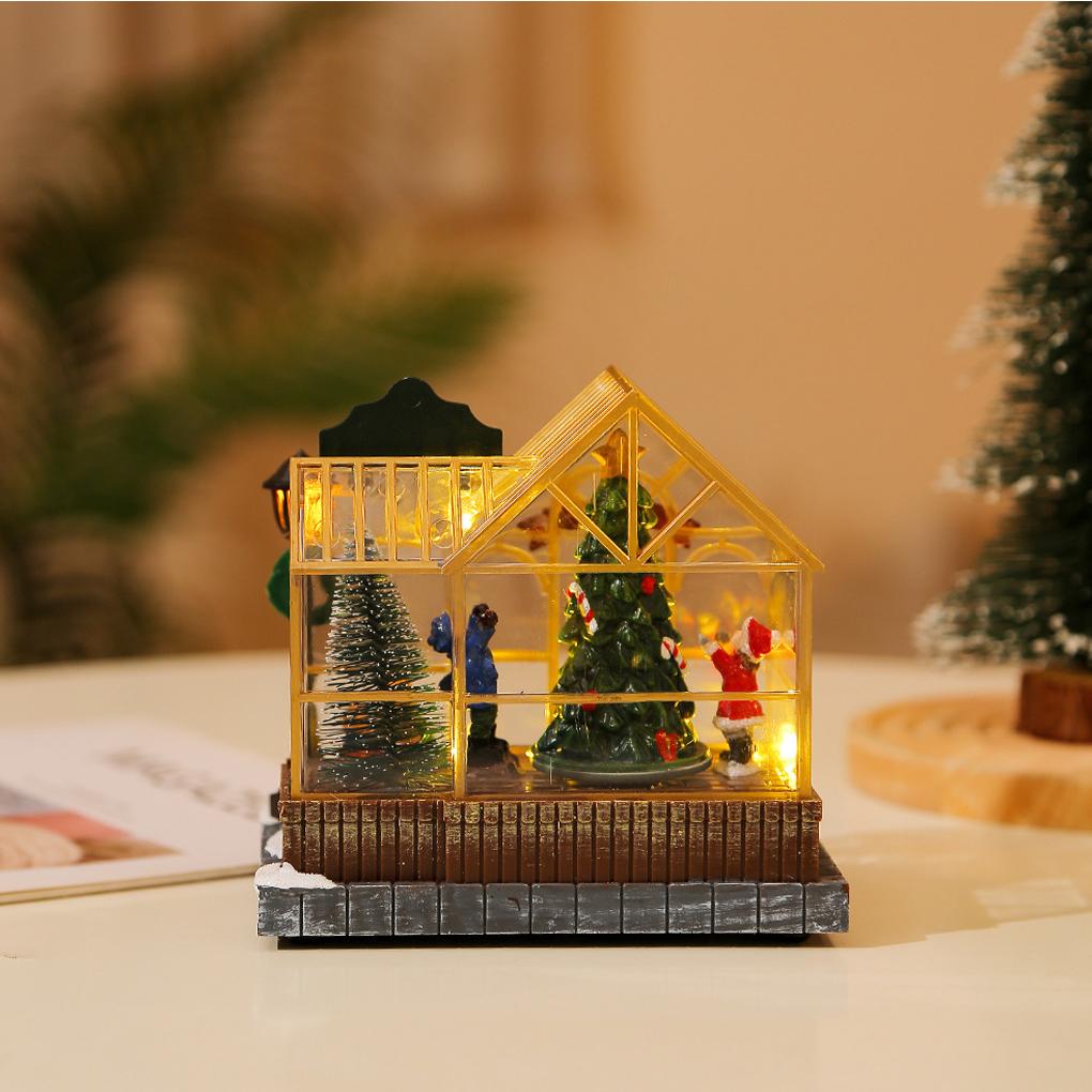 2025 Christmas Musical Light Up Village House Resin Ornament with LED Light Rotating Tree Figurines Holiday Table Decoration