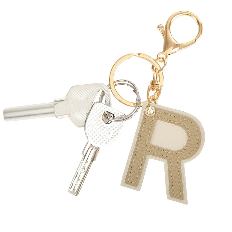 

[akoyo] initial keychain alphabet initial character key ring for women PU leather key ring for handbags ladies men s Popularity logo charm gift simple