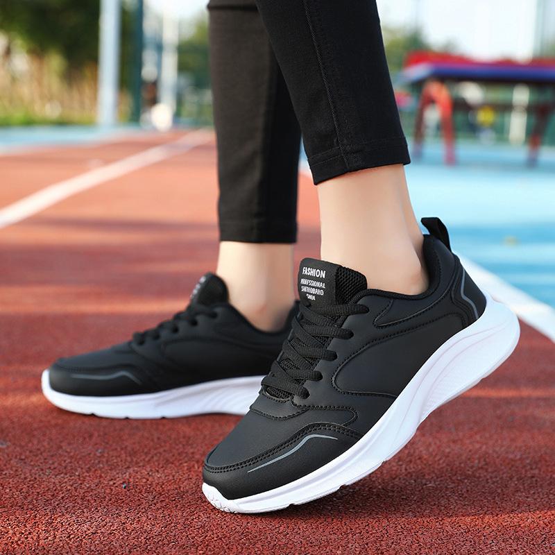 Sneakers thick-soled waterproof leather shoes large size shock absorption lightweight travel running shoes women's