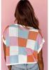 Summer Color Block Round Neck Women's Short Sleeve Pullover Sweater - European & American Fashion Style