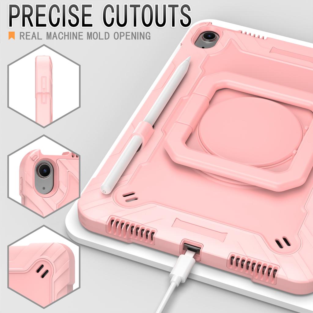 For iPad Air 11 (2025)/(2024) Case with Shoulder Strap PC+Silicone Hand Grip Kickstand Tablet Cover