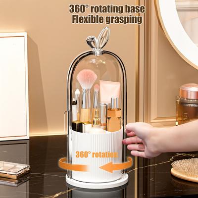 Rotating Makeup Brush Holder Dustproof Makeup Brush Organizer with Sliding Door Cosmetic Tools Beauty Brushes Holder for Vanity Table Countertop