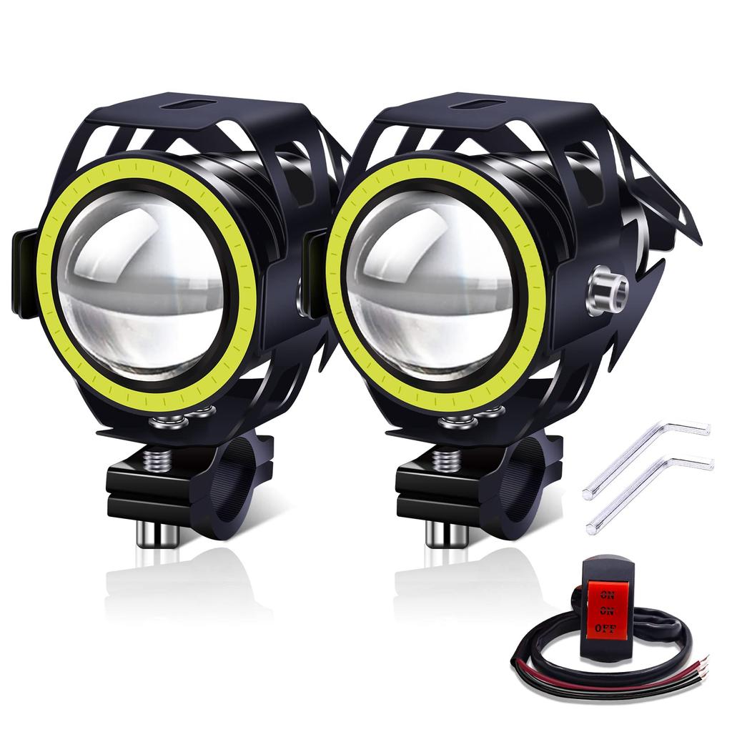 Ygmylandbb Motorcycle LED Fog Lights, Squid Rings, Headlights, Work Lights, Auxiliary Lights, Spotlights, On/Off