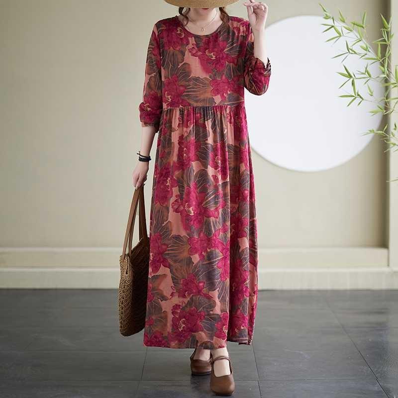 Vacation Style Travel Round Neck Vintage Dresses