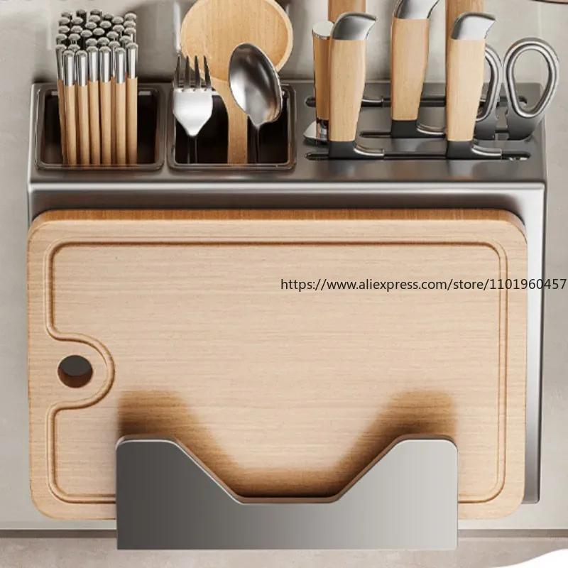 Knife Holder Rack Kitchen Wall-mounted Multi-functional Kitchen Knife Chopstick Barrel Knife Holder Integrate Storage