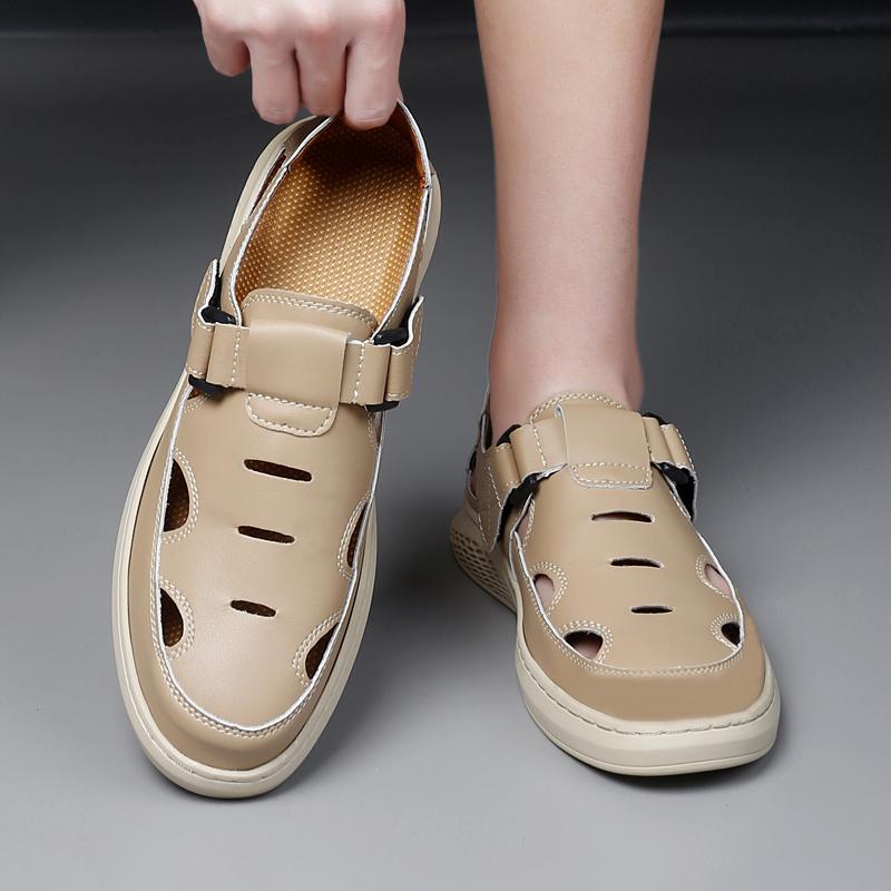 

Men Black Hiking Sandals Outdoor Summer Brown Wide Palm Casual Walking Closed Toe Sport Sandals Beach Shoes Large Size EU:45 бежевый