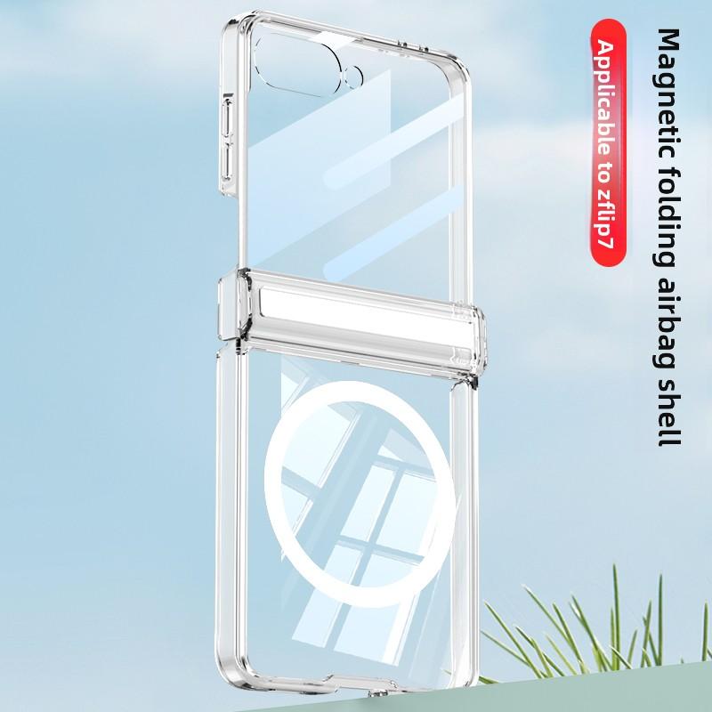 For Samsung Galaxy Z Flip 7 Case Soft Airbag Transparent Middle Hinge Magnetic Magsafe Protective Back Cover For Z Flip 7 Shell