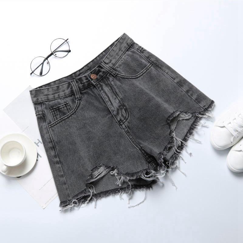

Women s High-Waisted Ripped Denim Wide-Leg Shorts - Summer 2021 Frayed A-Line Hot Pants 4XL чорний колір сірий