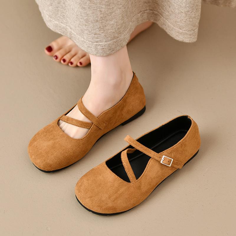 Retro round head shallow mouth double one-word buckle Mary Jane shoes, new ladyshoes in spring and autumn, evening casual single shoes