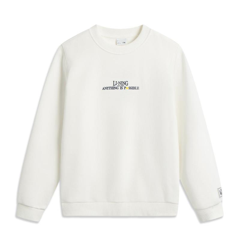 Li Ning Sports Lifestyle Series Letter Round Neck Breathable Versatile Casual Sports Sweatshirt Men Sweatshirt Off-White AWDV567-5