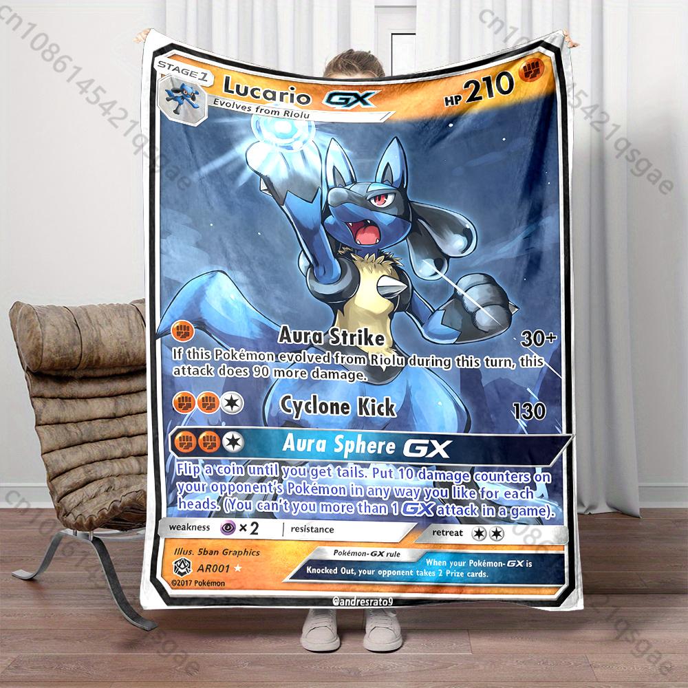 1PC Pokémon Lucario Card Pattern Blanket Warm Soft Fluffy Kids Adult Sofa Bed Throw Blanket Suitable Travel Camping for Gifts
