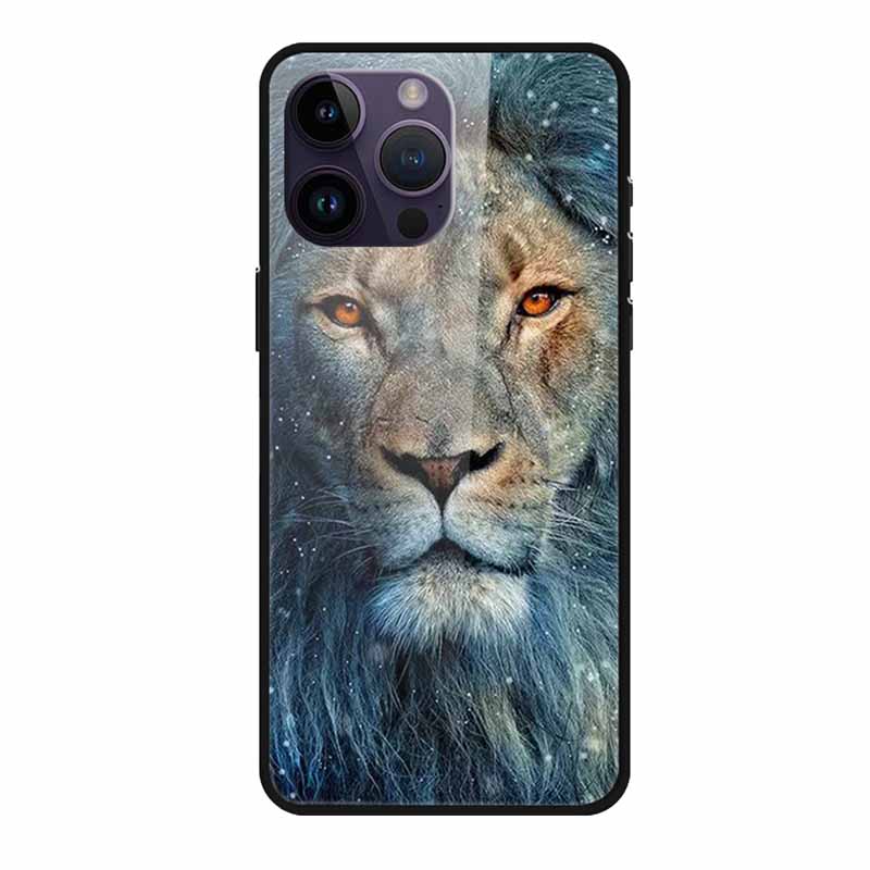 Phone Case for Apple Iphone 15 Pro 15 Plus Tempered Glass Hard Back Cover for Iphone 15 Pro Max Iphone15 Wolf Lion Funda Capa