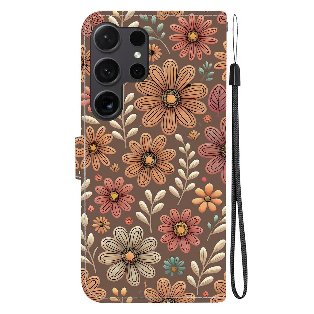 Für Samsung Galaxy S25 Ultra Brieftasche Hülle Musterdruck Leder Ständer Handyhülle mit Riemen