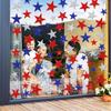 Whaline 6 Sheets Glitter Stars Window Clings Patriotic Glitter Blue Red White Stars Window Stickers Double-Sided 4th of July Window Decals for