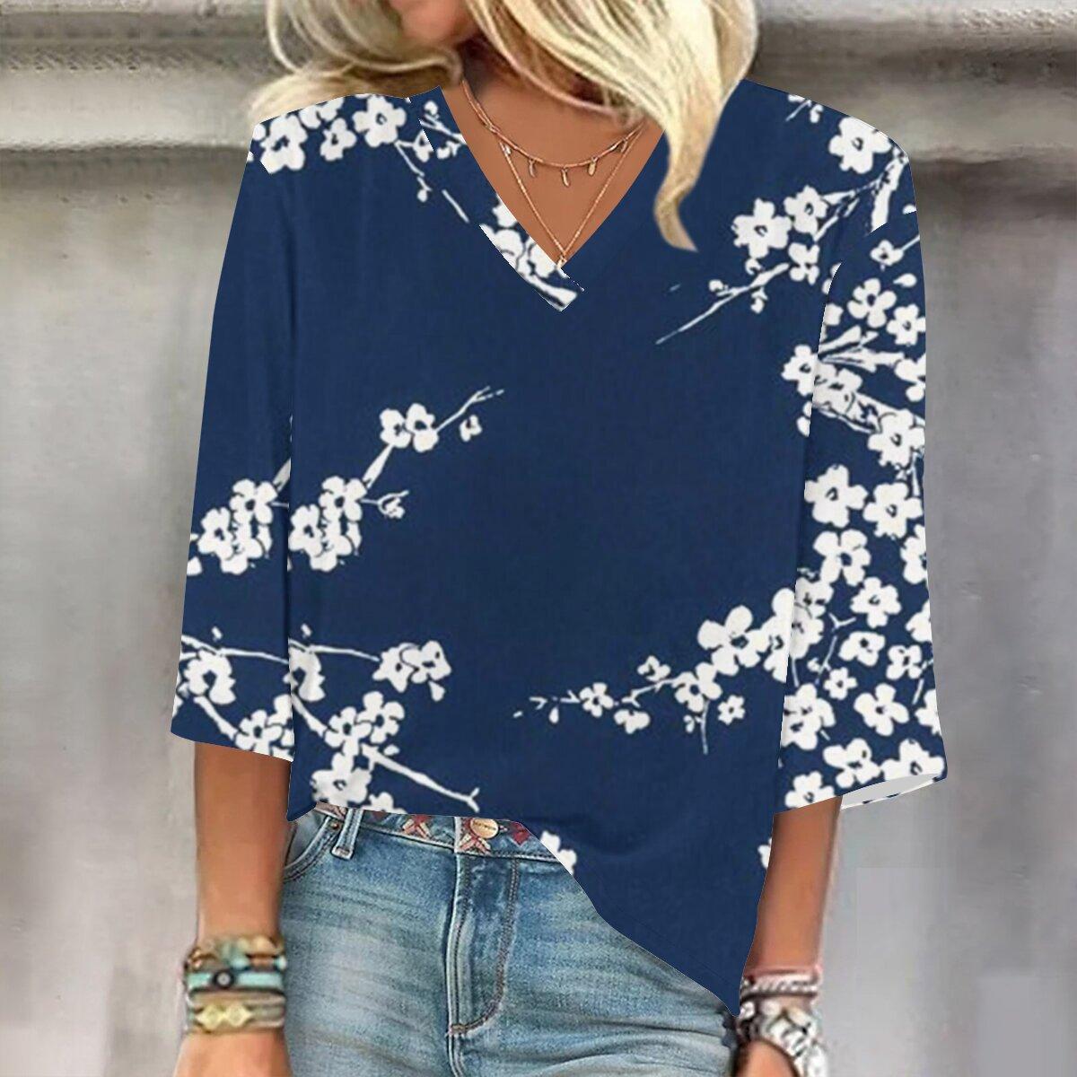 

2023 Весенне-осенний новый модный топ с рукавом 3/4 и принтом