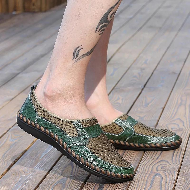 Fashion Mens Summer Breathable Mesh Shoes Big Size 46 Men Casual Leather Sneakers Male Trendy Driving Loafers Man Moccasin Boys Sneakers