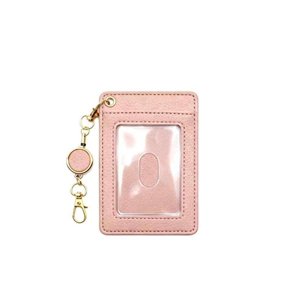 Retractable Work Badge Reel PU Leather Student Card Sleeve Compact ID Card Holder Work Use