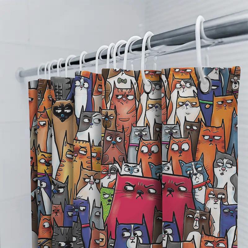 Cat Shower Curtain Cute Funny Pet Animal Pattern Bathroom Decor Waterproof Liner Vintage Home Decor Gift Idea Novelty Washable F