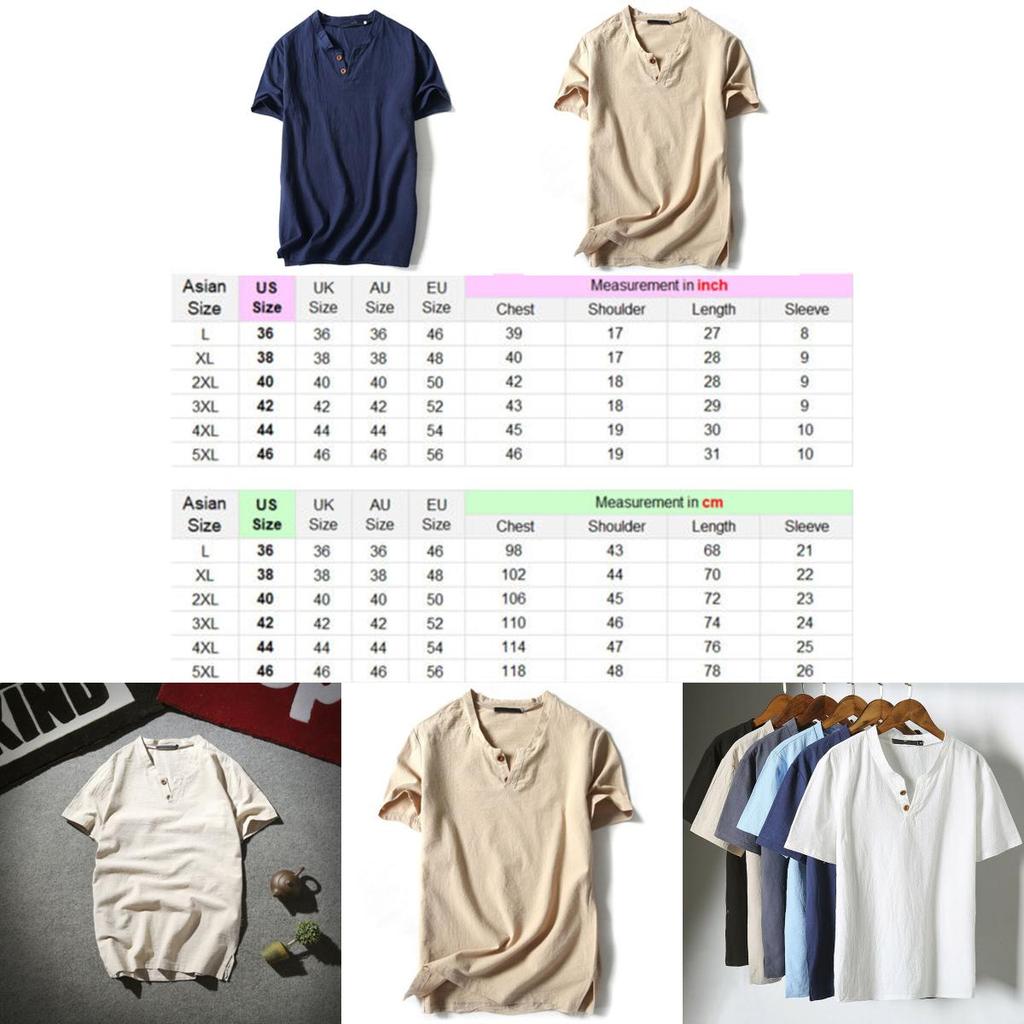 Premium Quality Men Brief T-shirt Summer V-neck Cotton Linen Blouse Top Tee Shirt Plus Size