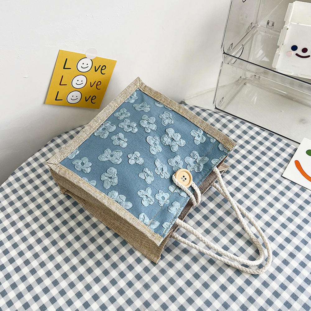 

Вінтажна лляна сумка з квітковим візерунком Портативна екологічно чиста сумочка Багаторазова багаторазова сумка для подарунків з верхньою ручкою Жіноча сумка для покупок