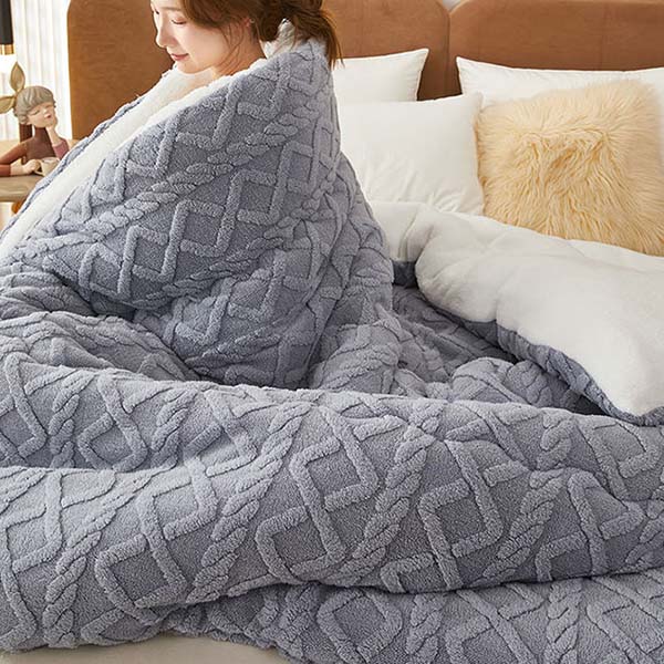WTEMPO Foldable Lamb Fleece Quilts Warm Double-sided Plush Thick Winter Blankets Solid Home Bed & School Student Dormitory Double and Single Mattress