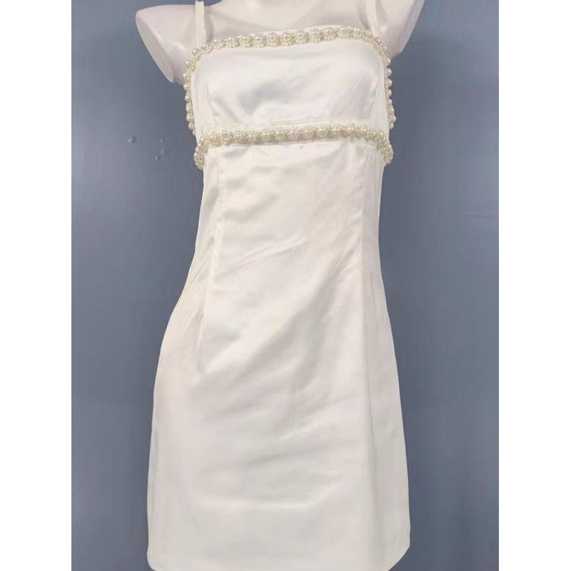 Export Sling Heavy Industry Simple All-Match Pearl White Fashion Elegance Sexy Sexy Short Small Size Dress