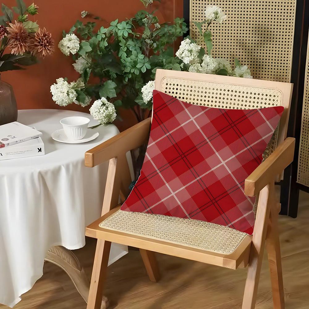 Fashion Red Plaid Cushion Cover Silky Short Plush Invisible Zipper Dustproof Sofa Pillow Case for Home Decor