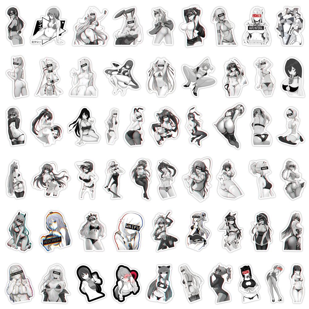 55 Sexy WAIFU Girls Doodle Stickers Decorative Scooter Water Cup Helmet Waterproof Stickers