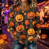 Damen Freizeit Halloween Kürbisdruck Rundhals Dreiviertelarm Leinen Baumwolle Mischgewebe Oberteil Leicht Bequeme Passform