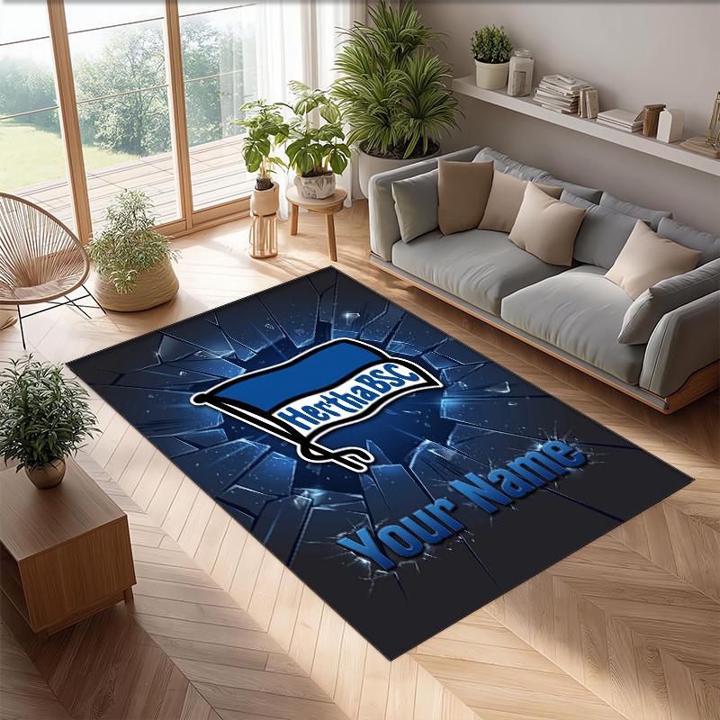 Hertha Bsc Printed Crystal Velvet Rug Non‑Slip Crystal Velvet Carpet For Sofa Bedroom Indoor Home Decoration