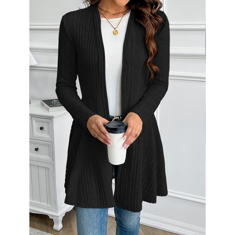 Women's Elegant Solid Color Textured Loose-Fit Cardigan - Medium Stretch Spring/Fall Layering Piece, Hand Washable Casual To Semi-Formal Sweater