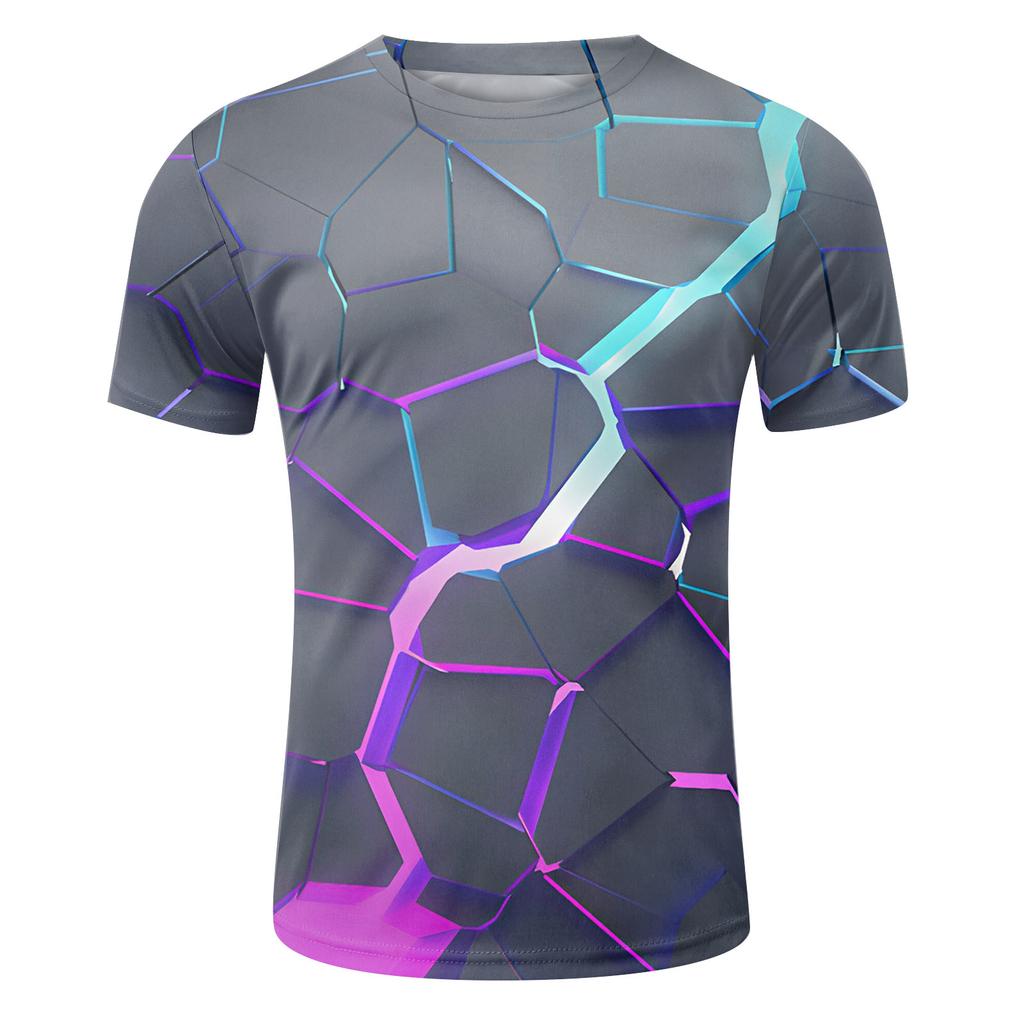 Camiseta masculina de verão com estampa de letras 3D e gola redonda, manga curta