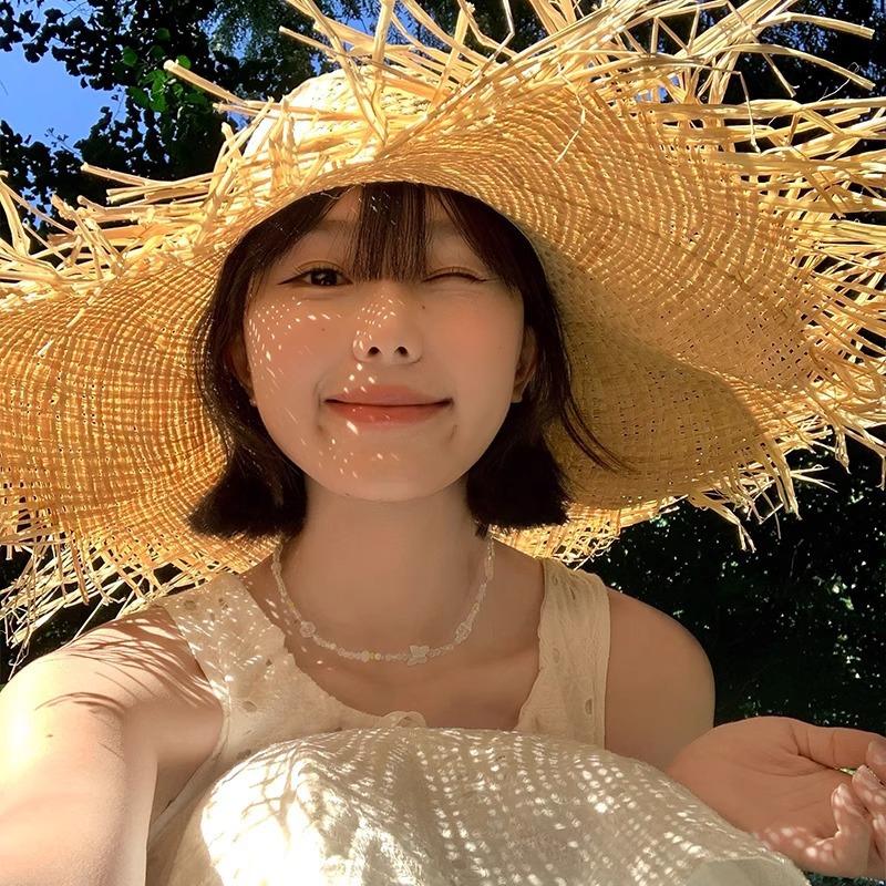 Big Edge Hat Women's Summer Vacation Wind Raffia Straw Hat Big Brim Sunshade Sunscreen Burr Edge Temperament Beach Hat