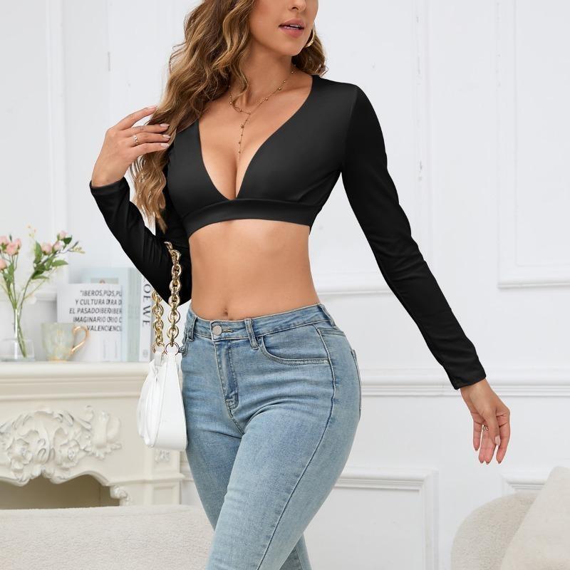 Women's Autumn and Winter New Long-sleeved Slim V-neck Fashion Sexy Tops