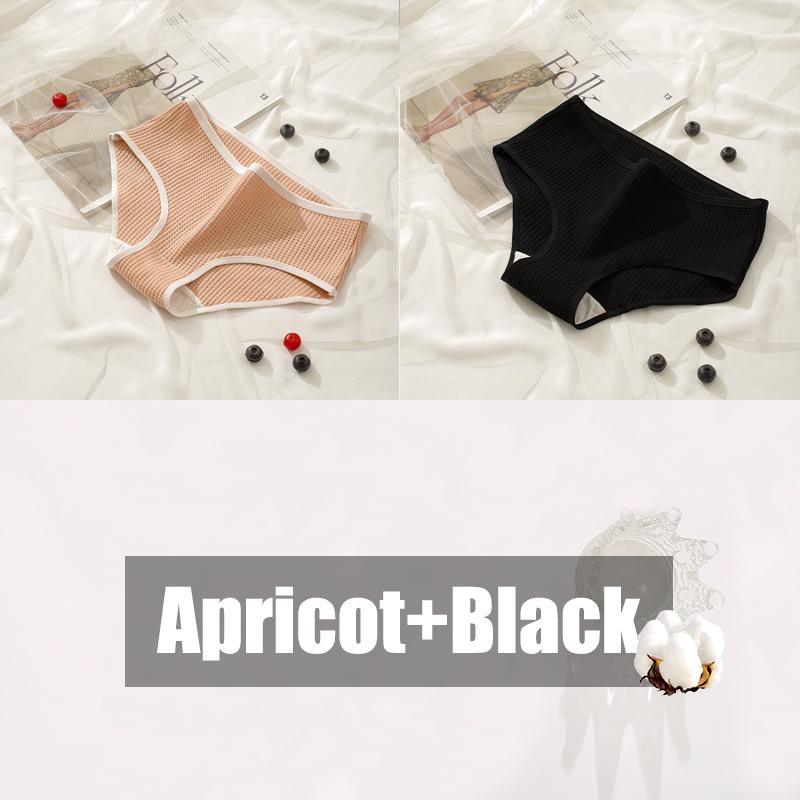2Pcs/Set Women Cotton Waffle Grid Panties Fashion Solid Low Waist Briefs Female Korean Style Underwear Soft Breathable Lingerie