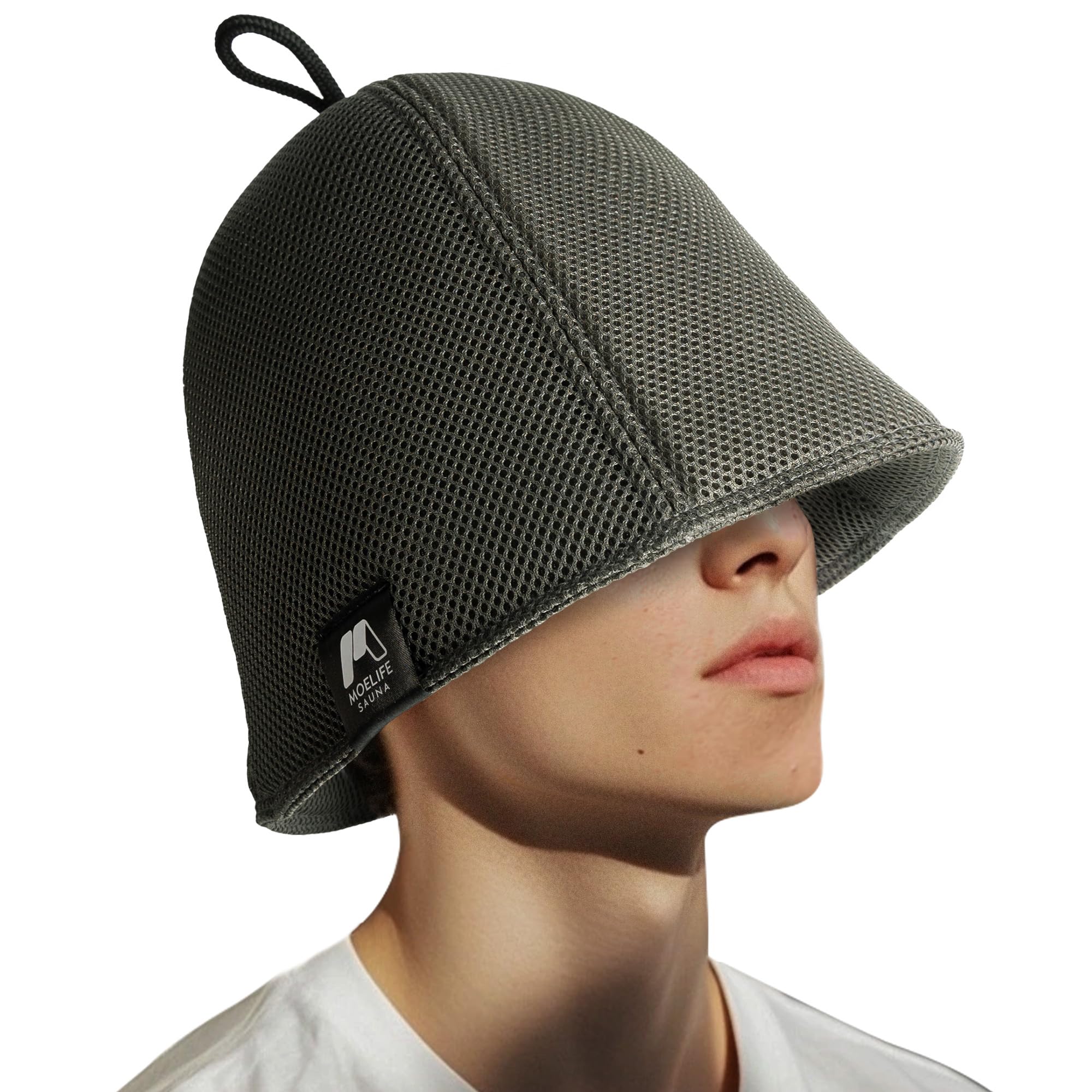 

[Moelife] Sauna Hat Mesh Fabric, Double-Layer Construction, Key Pocket, Prevents Overheating and Hair Damage, Includes Waterproof Bag (Gray) серый