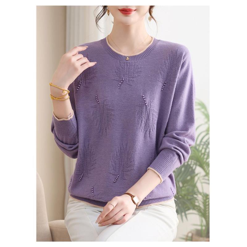 

Loose Round Neck Sweater Base Shirt Women s Long-sleeved Sweater Top 4XL фіолетовий