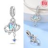 Charms 925 Silver Blue Zircon Moon Moon Luminous Star Beads Pendant Fit Bracelet Woman DIY Jewelry Fine Gifts Making