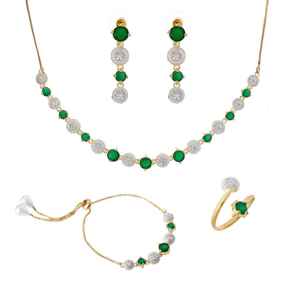 Jewellery Set for Women American Diamond Combo of Necklace Set with Earrings, Bracelet and Ring for Girls and Women