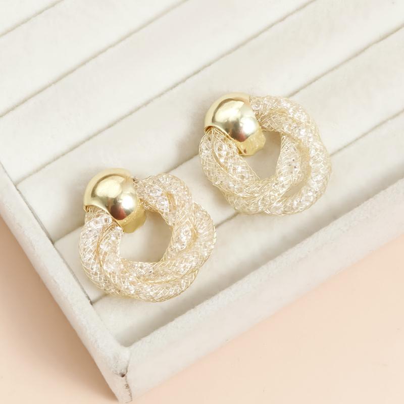 

Europe and America Metal Spiral Symmetric Stud Earrings for Women Personality Gold Color Twisted Tube Hollow Earrings Zircon золотий