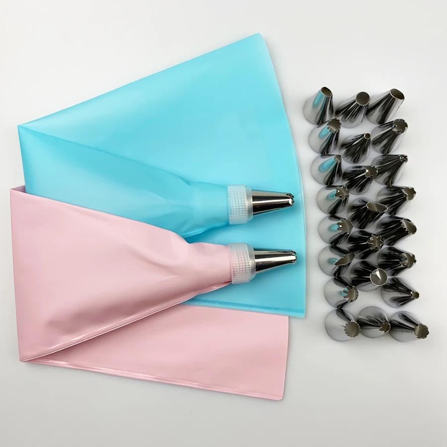 26 PCS/Set  Silicone Pastry Bag Tips Kitchen DIY Icing Piping Cream Reusable Pastry Bags +24 Nozzle Set Cake Decorating Tools