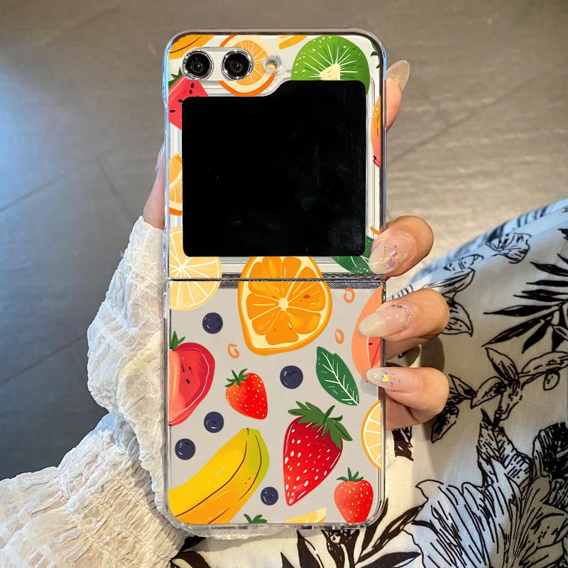 Cute Fruit Print Pattern Clear Case For Samsung Galaxy Z Flip 6 5 4 3 Hard Folding Phone Cover For Samsung Z Flip5 Flip4 Flip6
